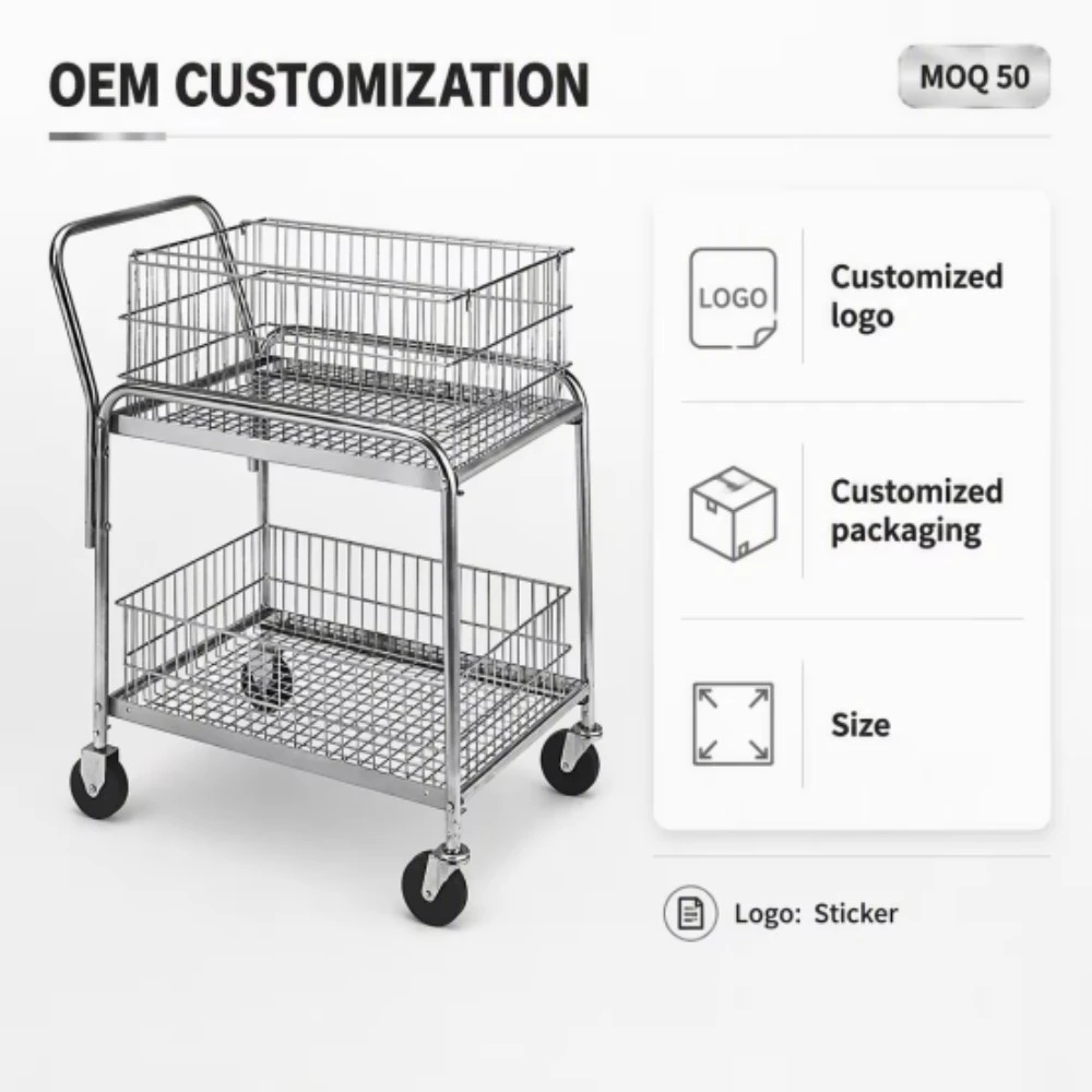 Rolling Wire Basket Office Mail Delivery Cart