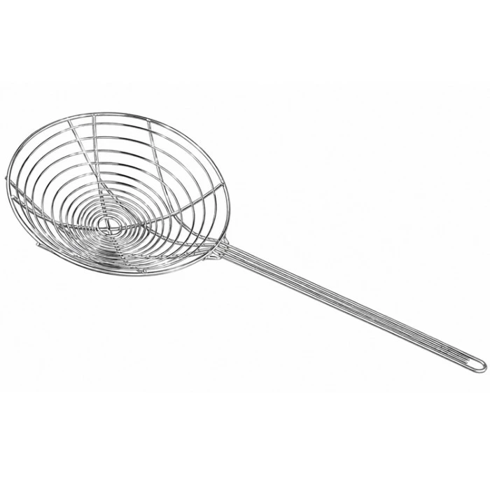 Stalen frituurmand met ronde mesh en lang handvat voor keuken
